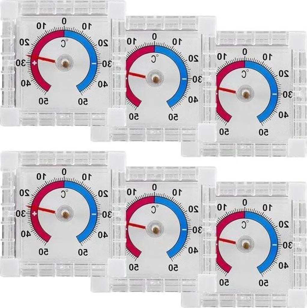 6 Thermomètres Extérieurs de Fenêtre - 7,6 x 7,6 cm Adhésif Transparent