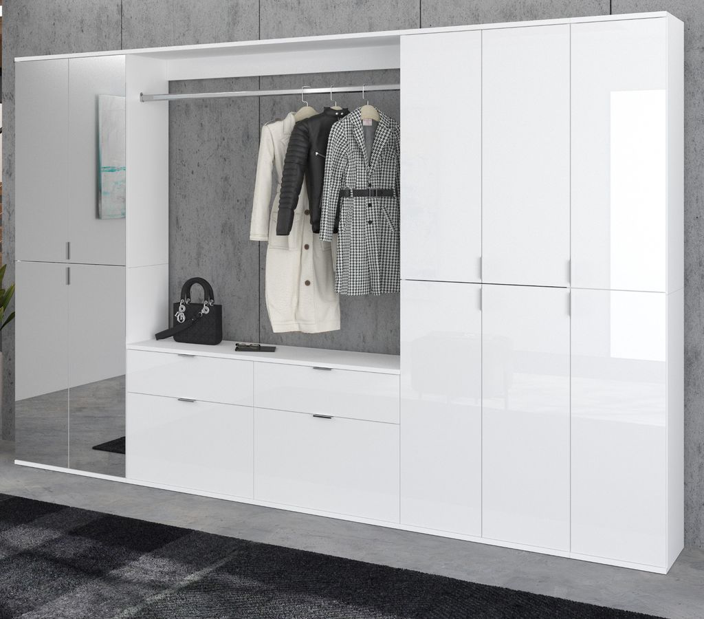 Garderobe "SystemX" in weiß Hochglanz Flurgarderobe Produktbild 