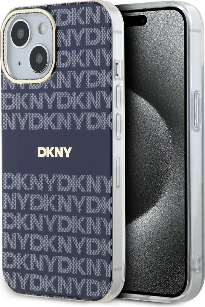 DKNY Custodia MagSafe iPhone 15 14 13 Blu IML Mono & Stripe Originale