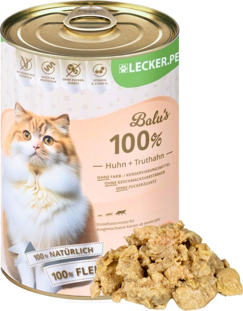 24 x 400 g Lecker.Pet Balu's 100 % Huhn und Truthahn Katzenfutter Nassfutter