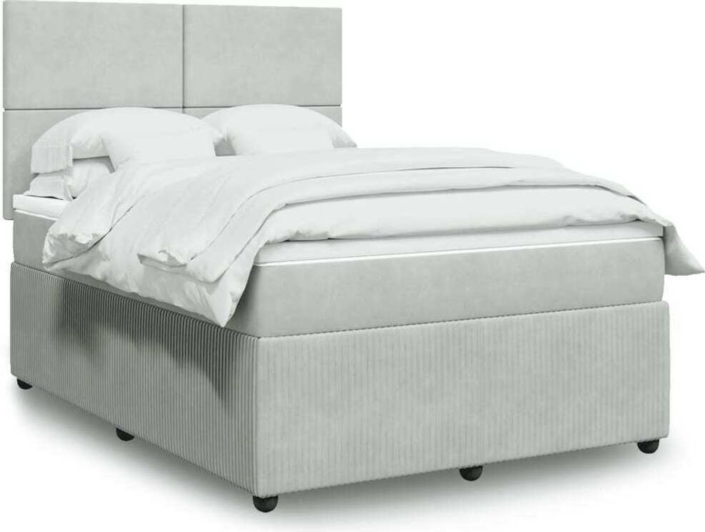Möbel Boxspringbett mit Matratze Hellgrau 140x190 cm Samt - Bettrahmen 3294628