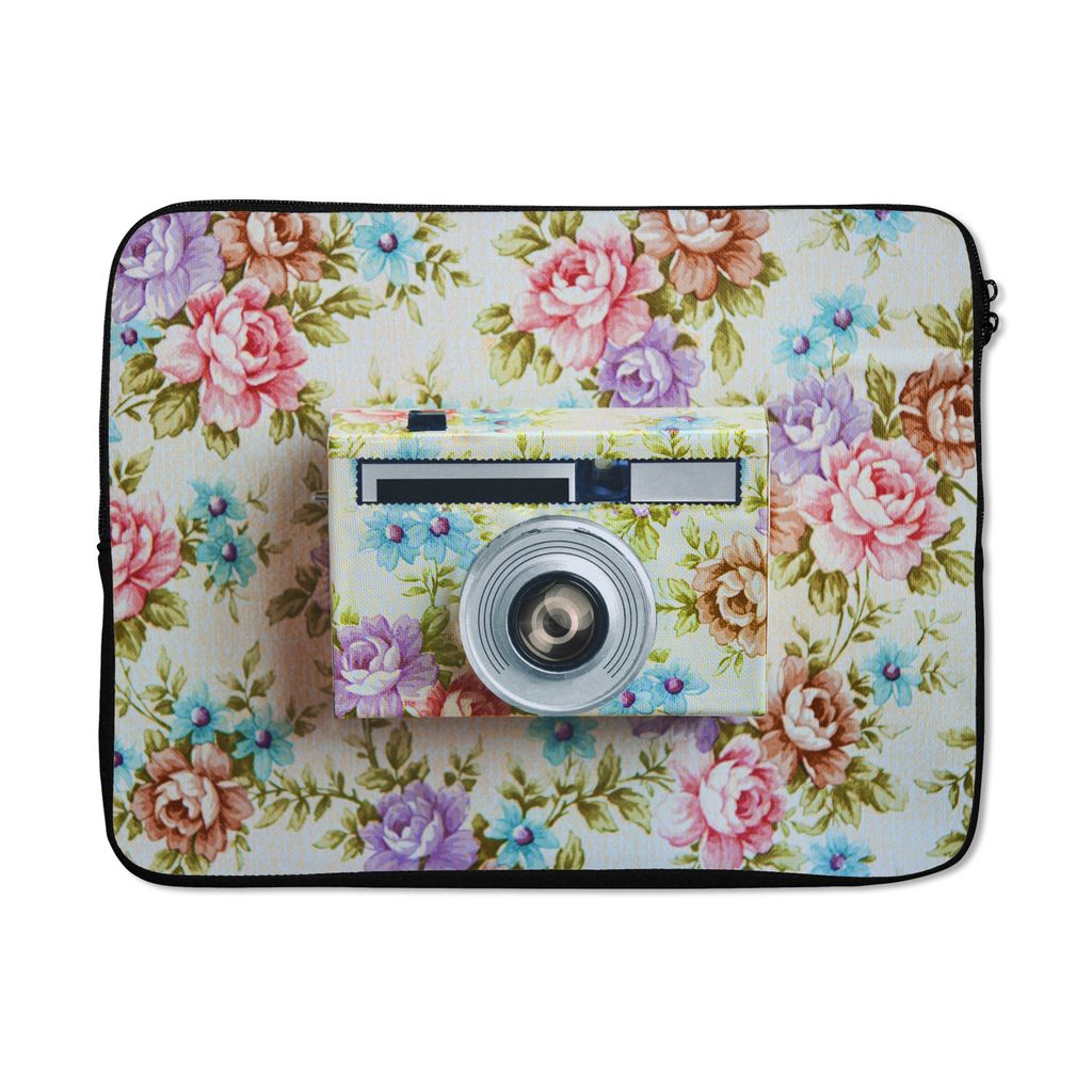 MuchoWow Laptop Hülle 17 Zoll Laptoptasche Kamera - Camouflage - Blumen - Zipper - Schutzabdeckung