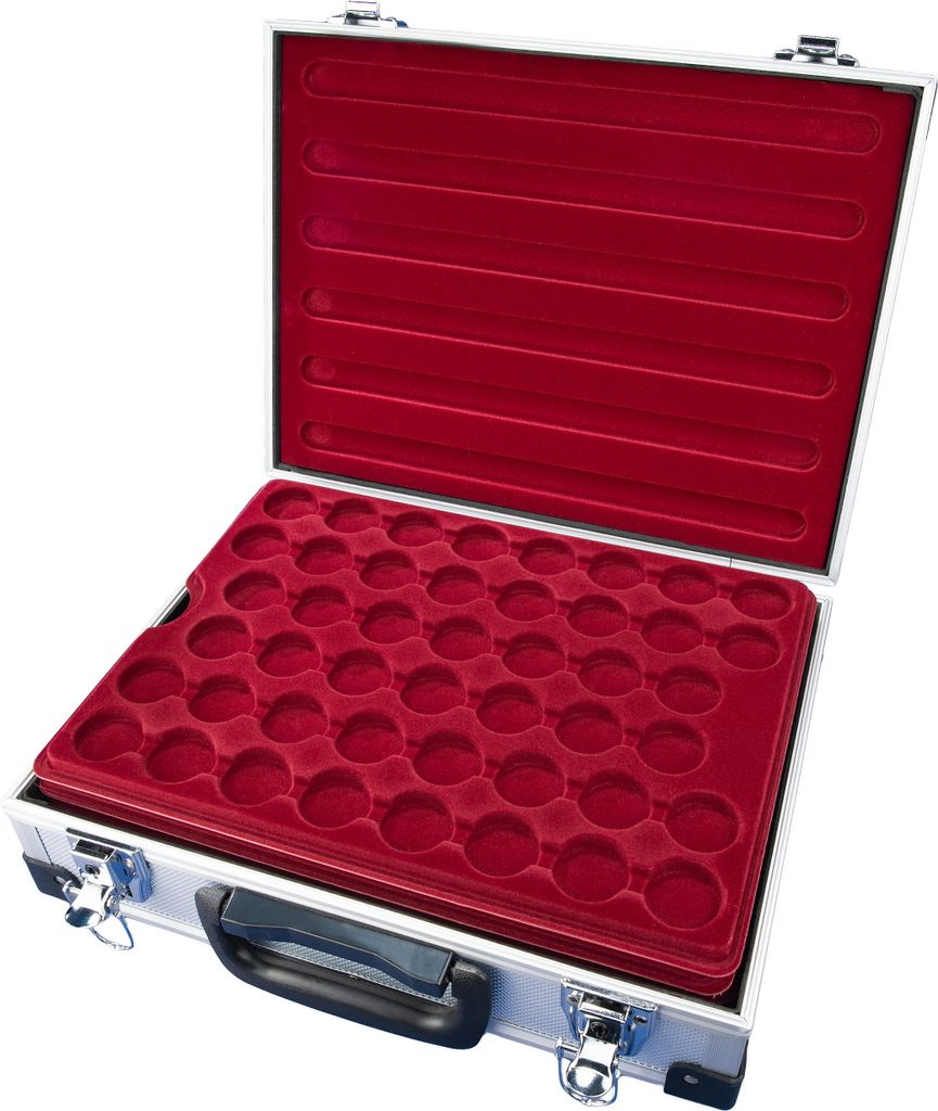MC.Sammler Alu Münzenkoffer Münzkoffer inkl 5 Münztableaus für 230 Münzen 31mm Ø (230 Fächer - 31mm Ø)