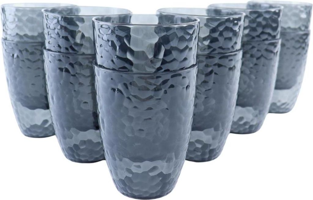 OTIX Kunststoff-Trinkgläser Wiederverwendbar Set aus 12 Wassergläser Limonadengläser Grau 380 ml ZEPHYR
