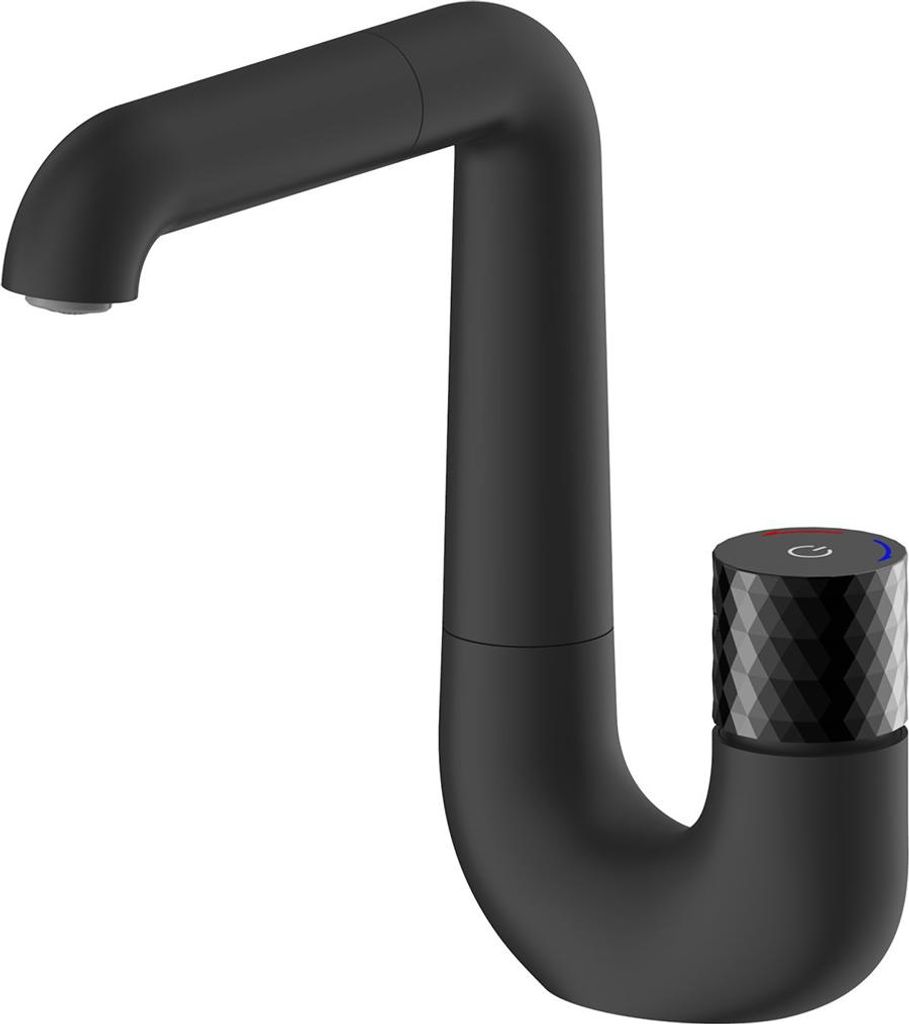 BELVIT Waschtischarmatur Druckknopf lang gerader Auslauf schwenkbar matt schwarz