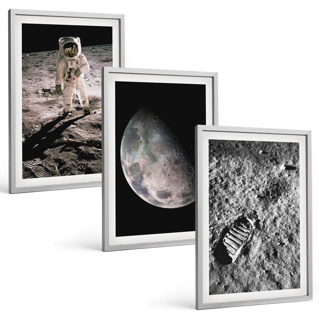 Bilder Set 3-teilig im silbergerahmten Rahmen – Wandbilder 3 Stück – gerahmte Poster für Wohnzimmer, Schlafzimmer und Flur – 40x60 cm – A...