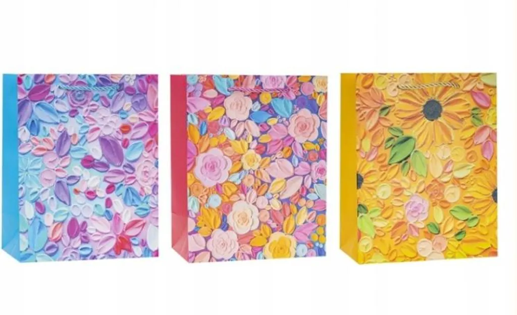 Torebka prezentowa brokat Kwiaty Rozette 31 x 42 x 10 cm mix wzorów