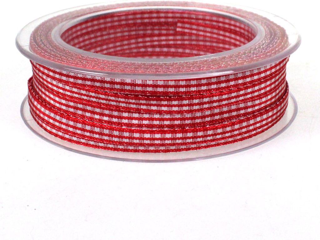 Dekoband Karo kariert 6 mm – 25 m Geschenkband, Antennenband, Schleifenband für Hochzeit & Basteln rot