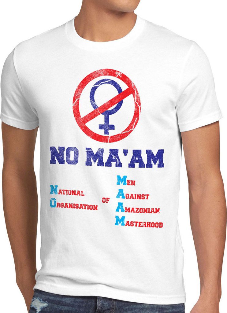 style3 Bundy NO MA’AM Herren T-Shirt Vatertag Gruppen-Kostüm Fasching Karneval Männer-Umzug, Größe:4XL, Farbe:Weiß