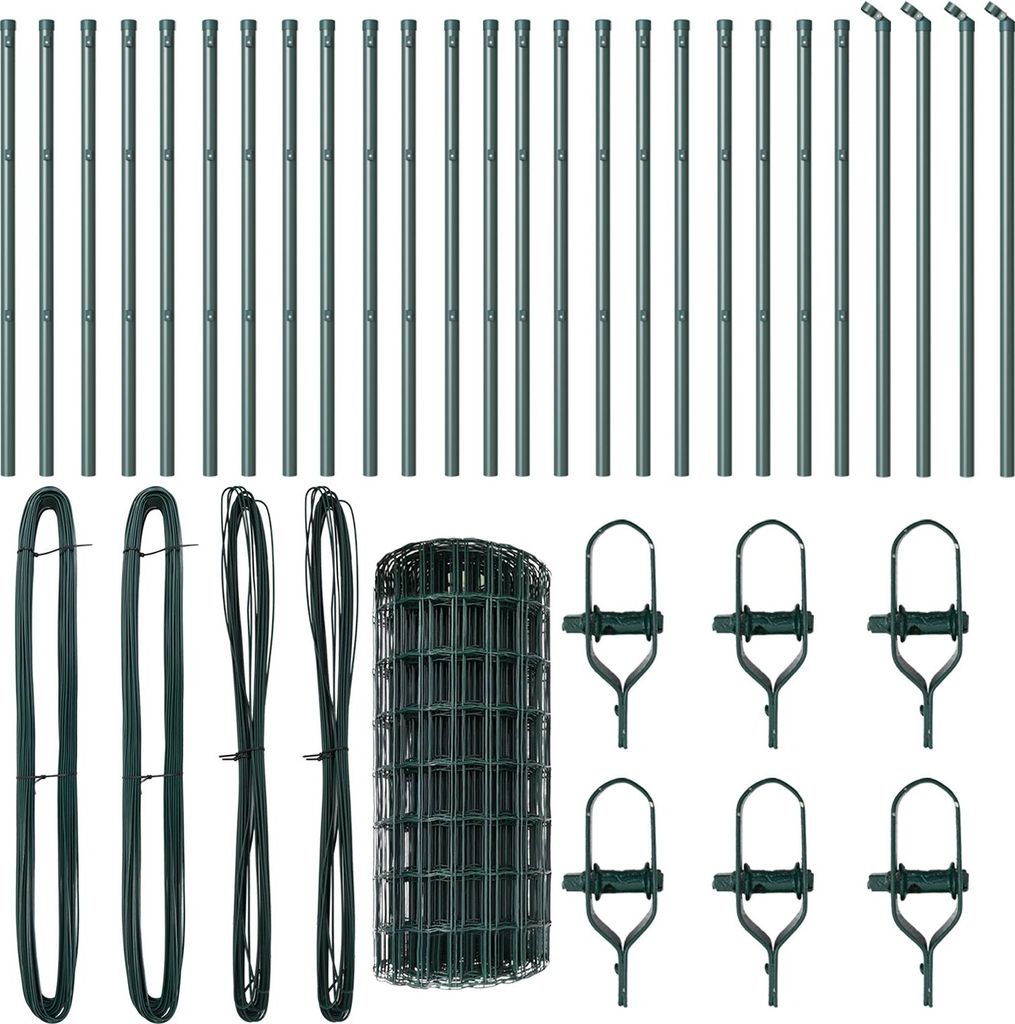 Möbel Euro Zaun mit 13 Pfosten 0.4x50 m pulverbeschichteter Stahl grün - Metallzäune 3350359