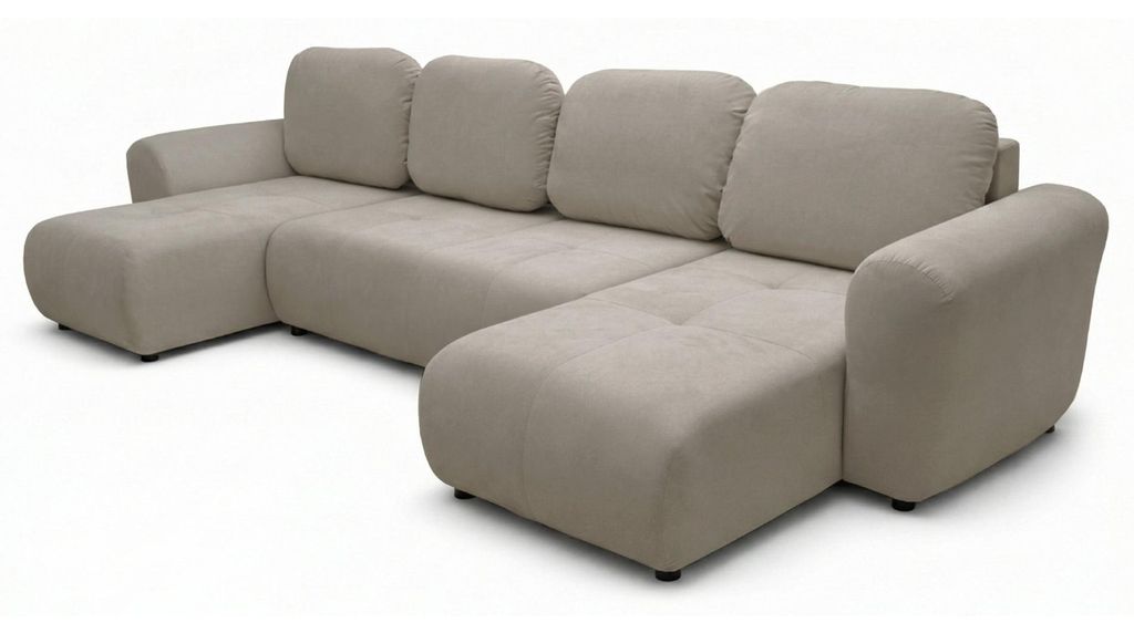 Selsey OLIDO – Wohnlandschaft in U-Form mit Schlaffunktion, Beiger Samt