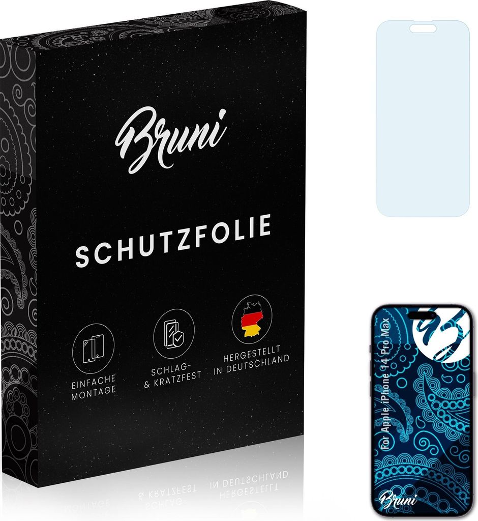 Bruni Basics-Clear 2x Schutzfolie kompatibel mit Apple iPhone 14 Pro Max Folie