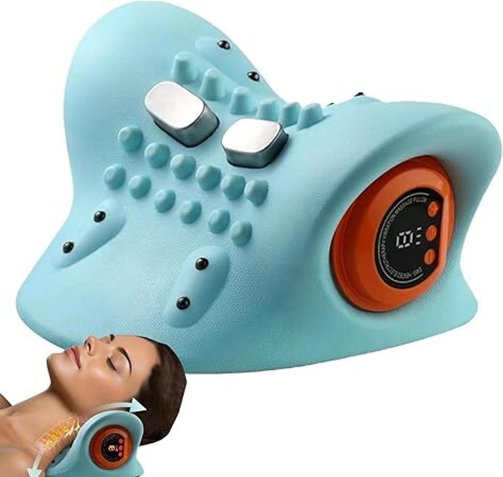 Nackenmassagegerät, Nackenstrecker,EMS,Neck Pain Relief, Nackenstütze zur Nackenentspannung,Tragbar,Blau