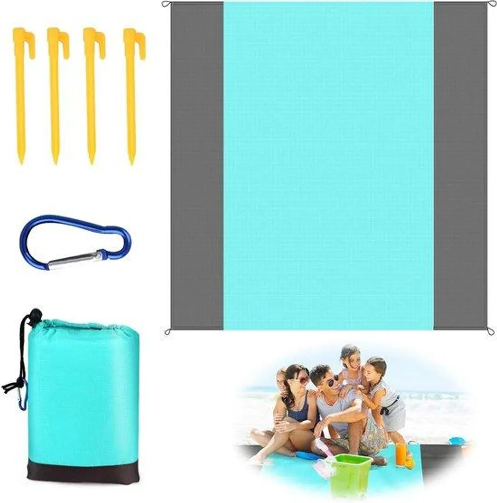 Drap de plage anti-sable pliable 210x200cm idéal pique-nique et voyage