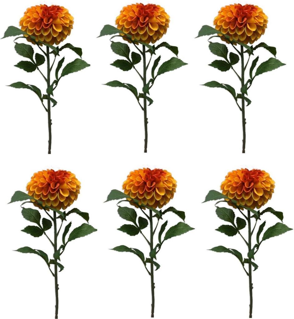 6er Set künstliche Pompon Dahlien orange rot H. 74cm Emerald Kunstblumen