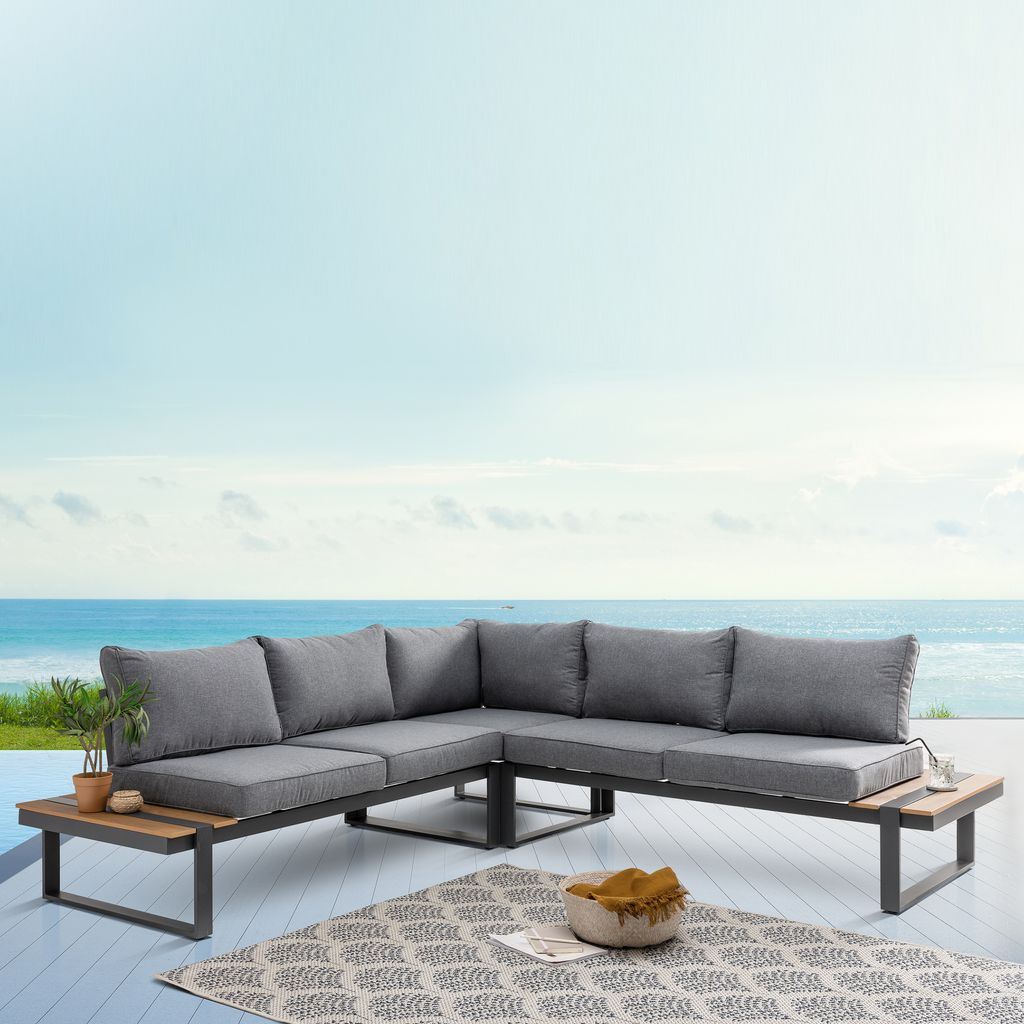 riess-ambiente Moderne Garten Sitzgruppe TAMPA LOUNGE 240cm grau Aluminium wetterfest inkl. Sitzkissen Sitzmöbel Loungeset