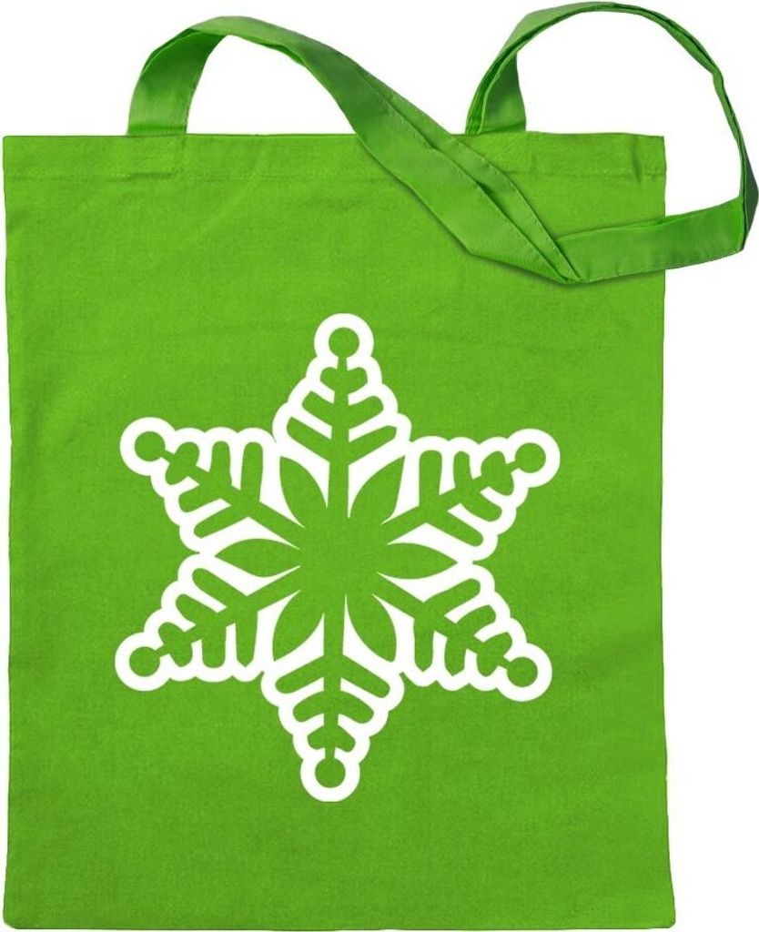 Kiwistar - Baumwolltasche - hellgrün - Schneeflocke Design 2 - Tragetasche Stoffbeutel Umhängetasche Langer Henkel