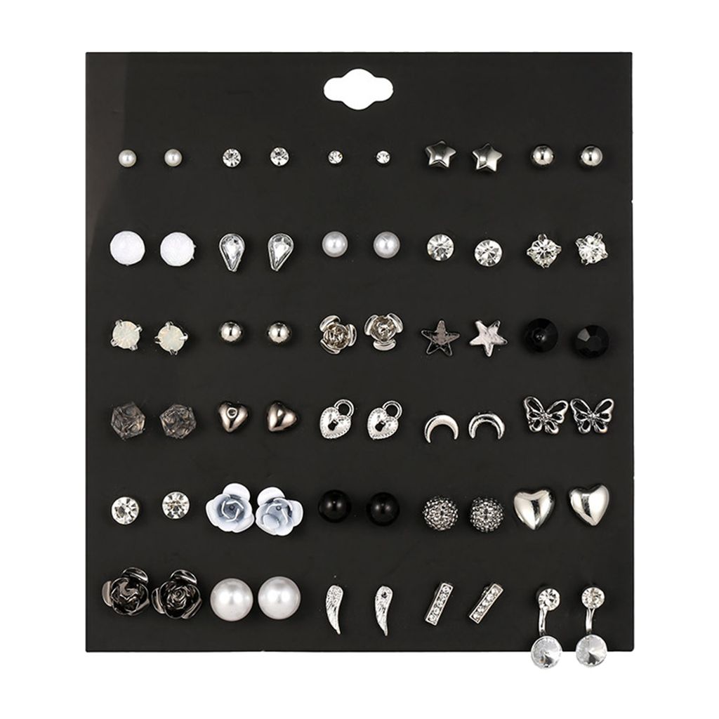 Damen Frauen Ohrstecker Set 12 Paar Glitzer Ohrringe Mode Fashion Schmuck Strass 