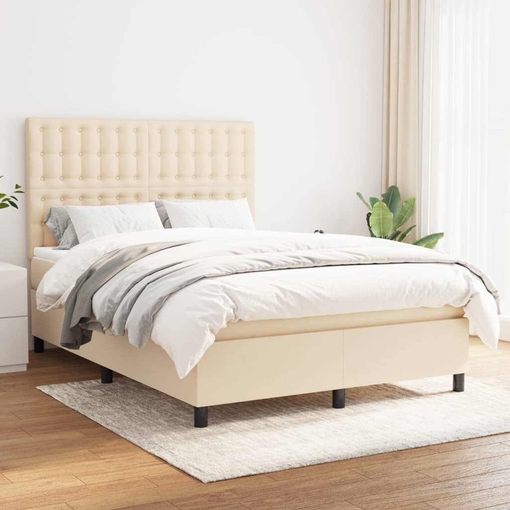The Living Store Boxspringbett mit Matratze Creme 140x200 cm Stoff