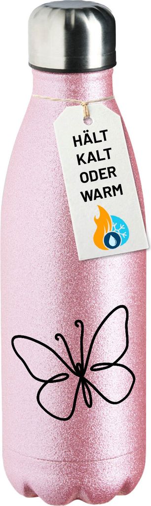Huuraa Trinkflasche Schmetterling Silhouette 500ml Pink Edelstahl Wasserflasche Trinkflasche Geschenkidee