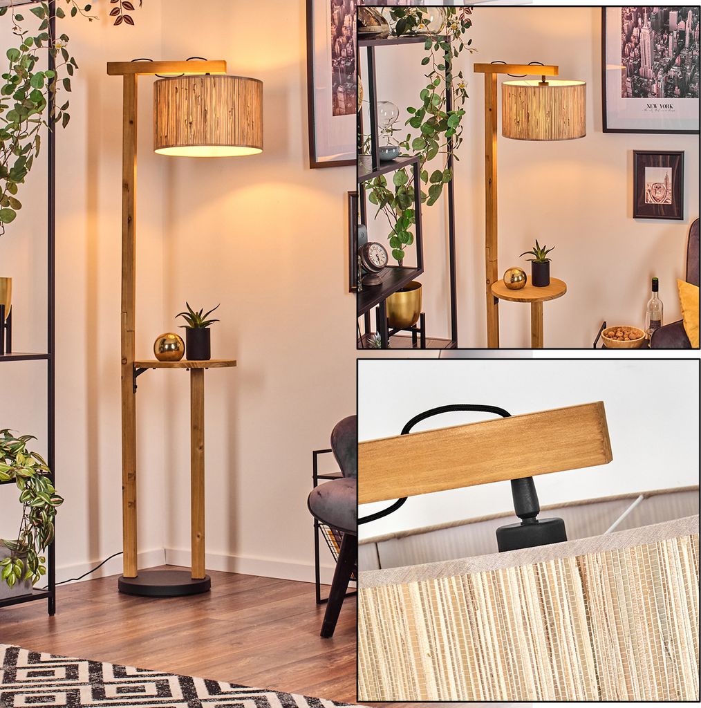 Arenabianca Stehlampe aus Holz/Metall/Seegras in Naturfarben/Schwarz/Beige