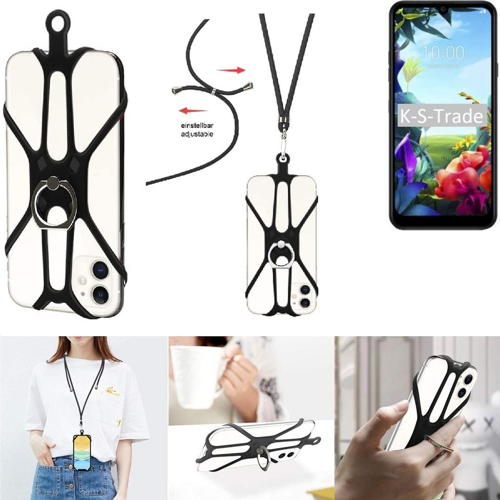 K-S-Trade 3in1 Handykette Handyband Handykordel Halsband Smartphone-Ring Handy-Ring kompatibel mit LG Electronics K40S Fingerhalterung Handyring