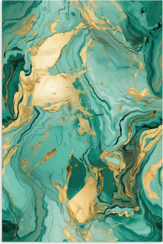 ARTland Wandbild Alu für Innen & Outdoor Grün und Gold Marmor Landschaft Größe: 20x30 cm