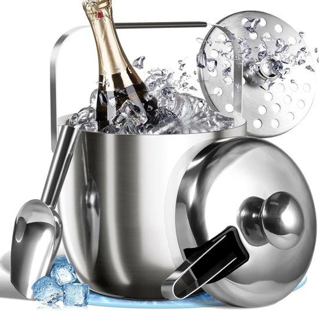 Bac à glace 3 L en acier inoxydable avec couvercle et louche inox