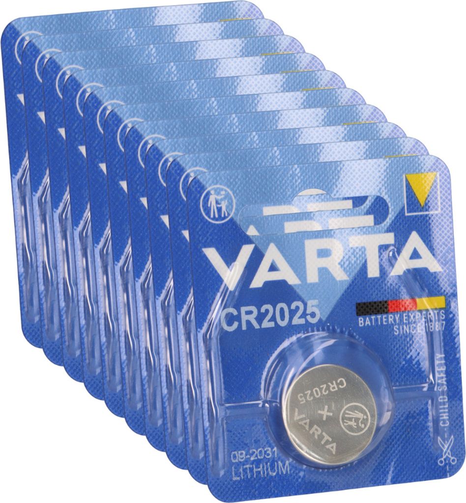 10x Varta Knopfzelle CR2025 Batterie 3V Lithium Coin Retail