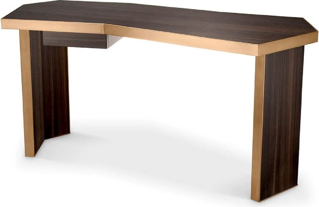 Casa Padrino Luxus Schreibtisch Braun / Messing 106 x 68 x H. 75 cm - Massivholz Bürotisch mit Schublade - Computertisch - Büro Möbel - Luxus M...