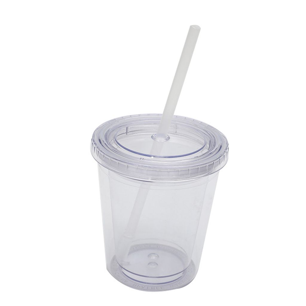 1 Set 12OZ/350ml Strohhalmbecher Doppelschicht Wiederverwendbar mit Deckel Reise Klar Eis Kaffeebecher Bürobedarf