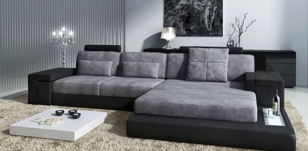 LForm Wohnlandschaft Big XXL Sofa + USB Leder Polster Ecke Garnitur Stoff Textil