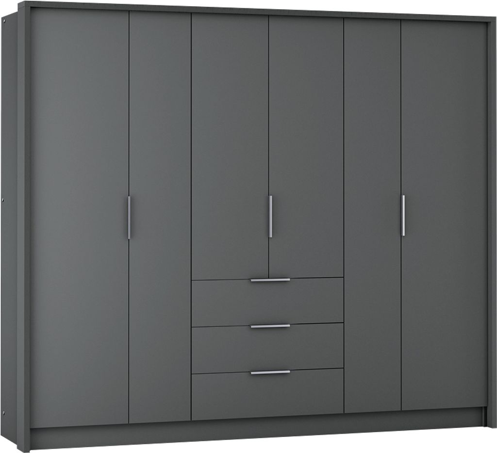 Drehtürenschrank Bangkok 255, 6 Türen Kleiderschrank, Moderne Garderobe, Schrank in Größe: 255 x 217 x 65 cm