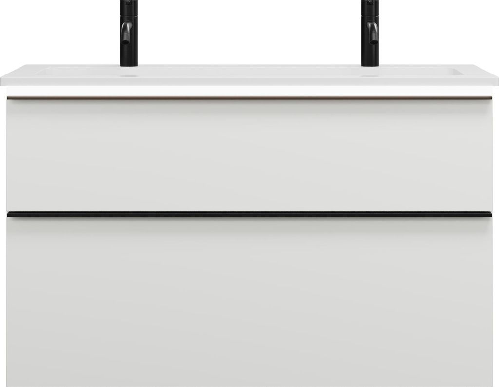 burgbad Eqio Mineralguss-Waschtisch mit 2 Armaturbohrungen, inklusive Waschtischunterschrank mit LED-Beleuchtung, 1020x490x638mm, SHCT102F2009C0001...