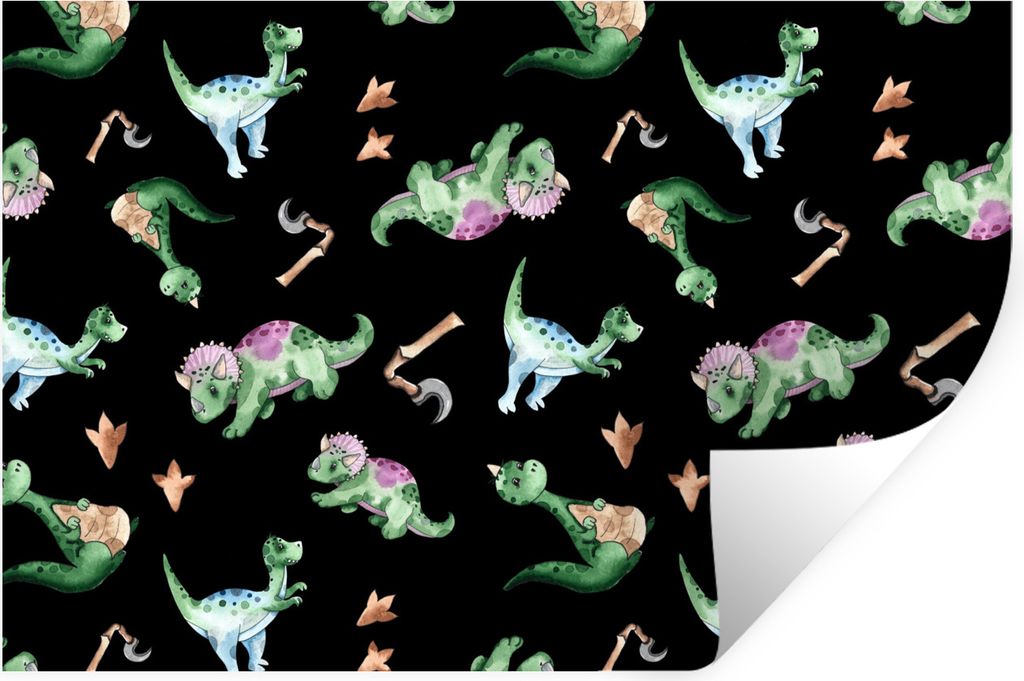 MuchoWow Wandtattoo Wandsticker Wandaufkleber Kinderzimmer - Dinosaurier - Schwarz - Jungen - Mädchen - Kind 90x60 cm Selbstklebend und Repositi...