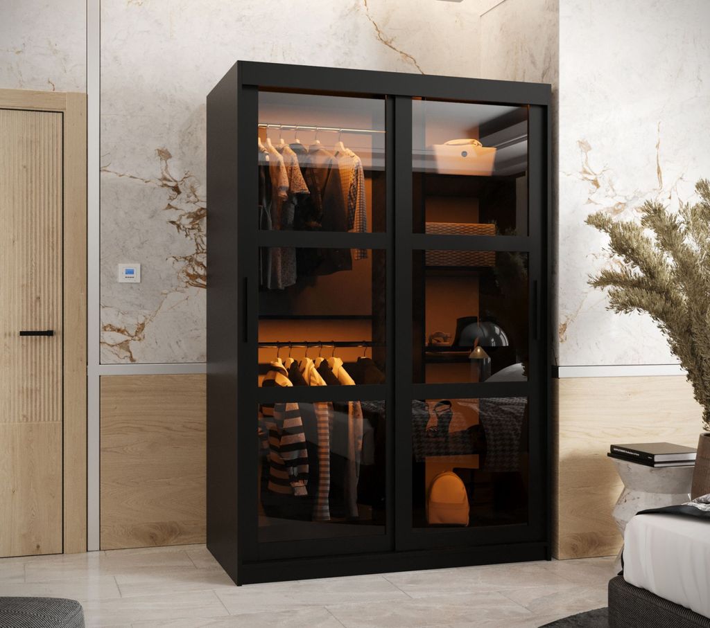 Kleiderschrank KATIE 3 - 120 cm, schwarz / schwarz