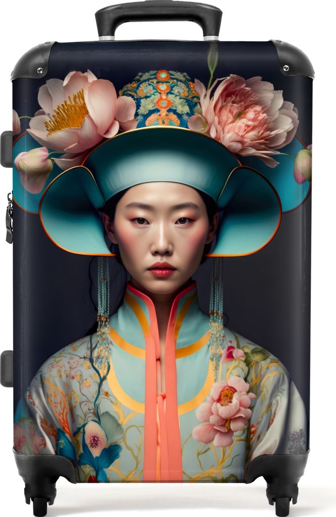 NoBoringSuitcases.com Großer Koffer - Frauen - Asiatisch - Porträt - Kleidung - Blumen - Kombinationsschloss TSA - Hartschalen Trolley 4 Rollen...