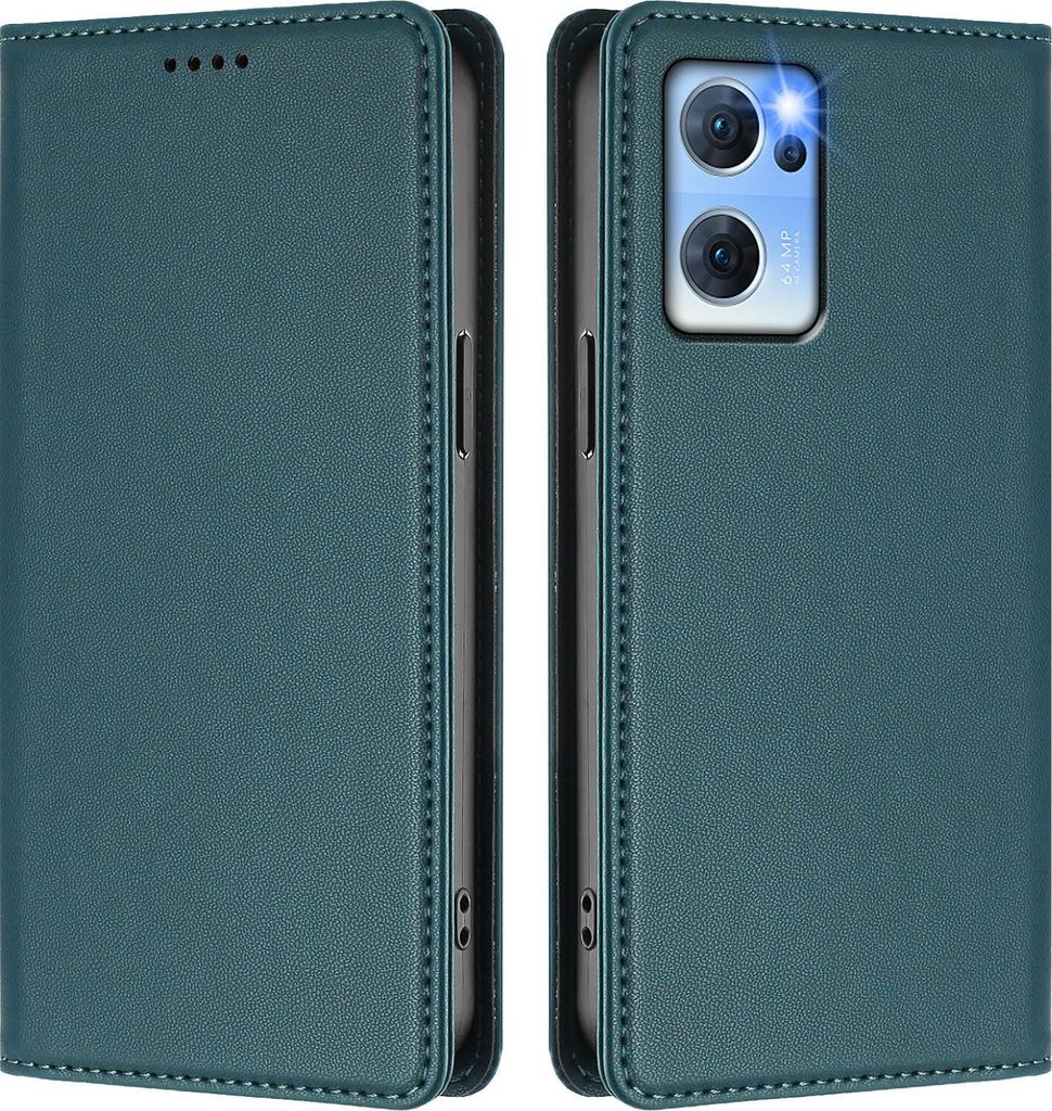 Handyhülle für Oppo Find X5 Lite, Kunstleder Klapphülle Stoßfeste Magnetische Hülle mit Ständer Grün