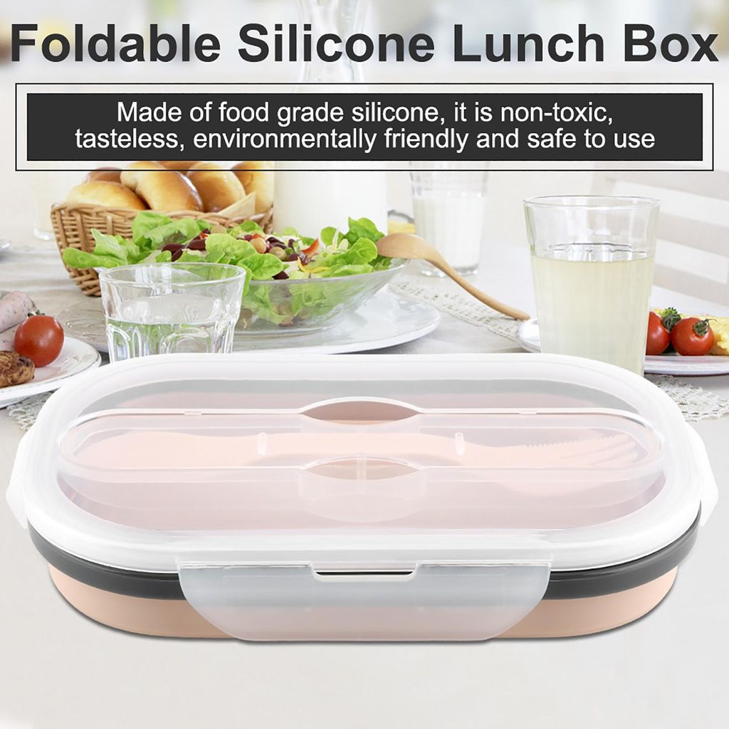 Lebensmittelqualität Silikon faltbar Lunch Box Portable Rechteck Lebensmittel Lagerung Container (Apricot)