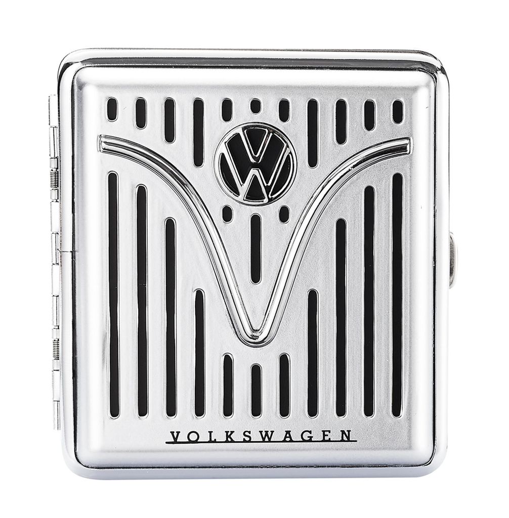 VW ZIGARETTENETUI für 20 Zigaretten aus Metall Volkswagen Zigarettenbox Zigarettendose Box Dose Hardcase Etui Case 49 (Silber-Schwarz)