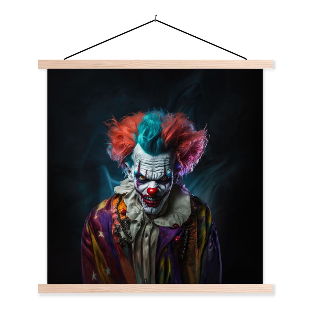 MuchoWow Textilposter Clown - Make-up - Kostüm - Porträt - Horror 40x40 cm mit holzfarbenen Rahmen - Posterleiste