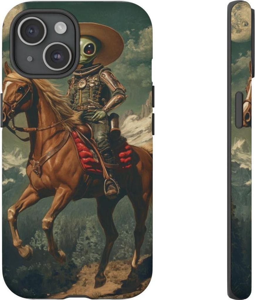 Außerirdischer Cowboy unter Vollmond – Hülle Kompatibel mit iPhone 15