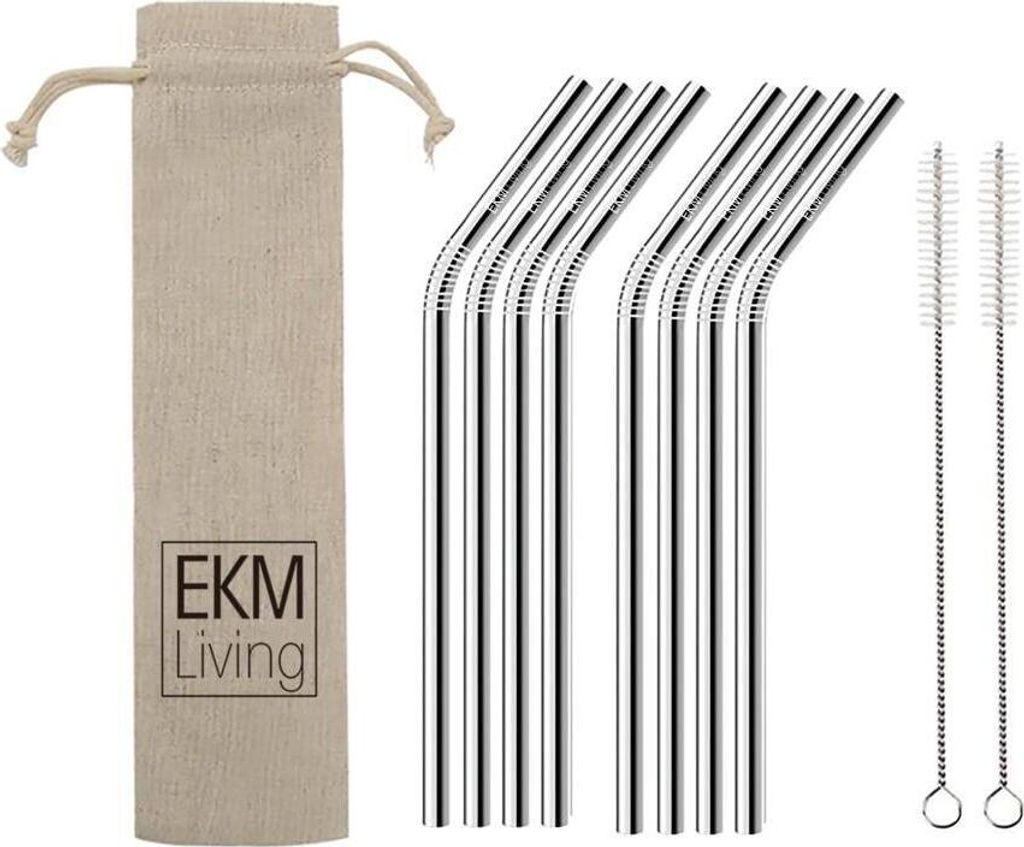 EKM Living Edelstahl Strohhalme 8er Set Silber gebogen GmbH, Trinkhalme, bruchfest, wiederverwendbar, spülmaschinengeeignet, plastikfrei (Silber g...