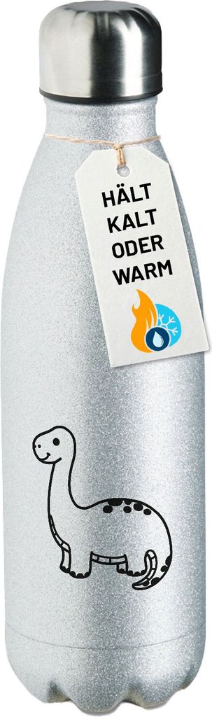 Huuraa Trinkflasche Brontosaurus Dinosaurier 500ml Silver Edelstahl Wasserflasche Trinkflasche Geschenkidee