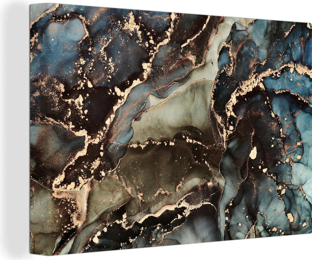 OneMillionCanvasses - Leinwandbilder - 150x100 cm, Marmor - Gold - Grün, Wandbilder Kunstdruck Wanddekoration - Foto auf Leinwand - Gemälde auf...