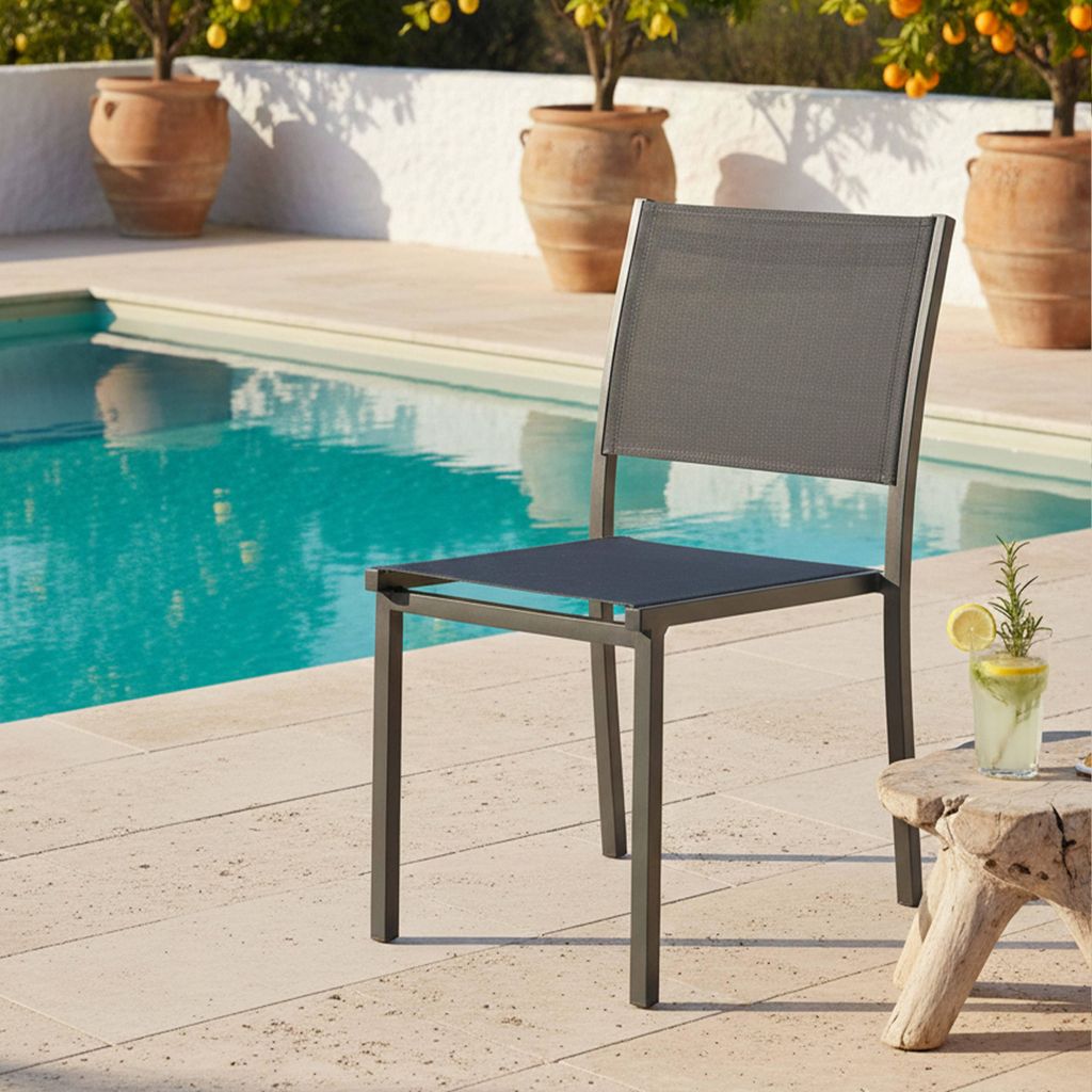 Grauer Aluminium-Gartenstuhl mit Textilene - Oviala Nice