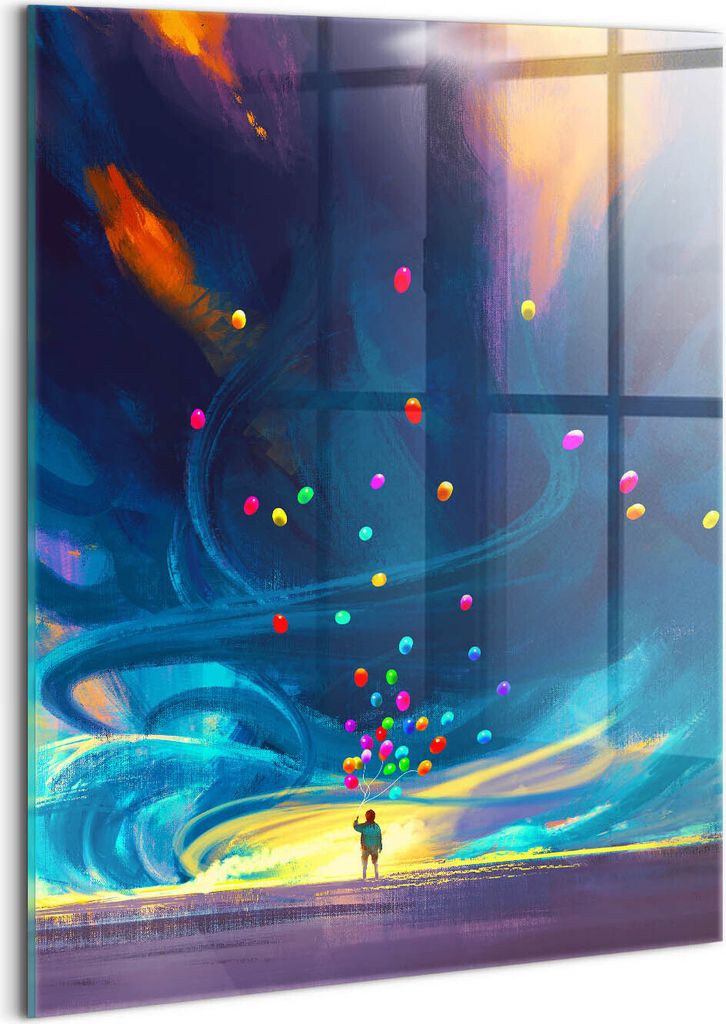 Designer Glasbild - Wandbild - Glas Bild - 60x80 cm - Kind Und Luftballons