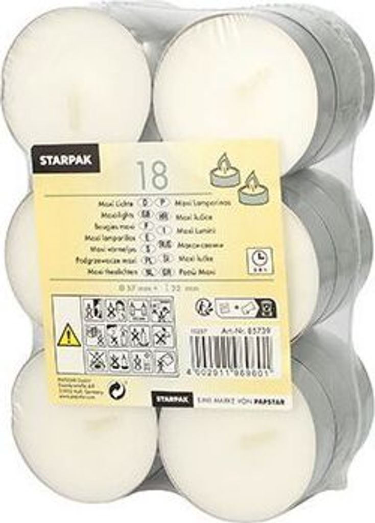Papstar Maxi Lichte Ø 59 mm · 22 mm weiß, 8 x 18 Stück Produktbild 