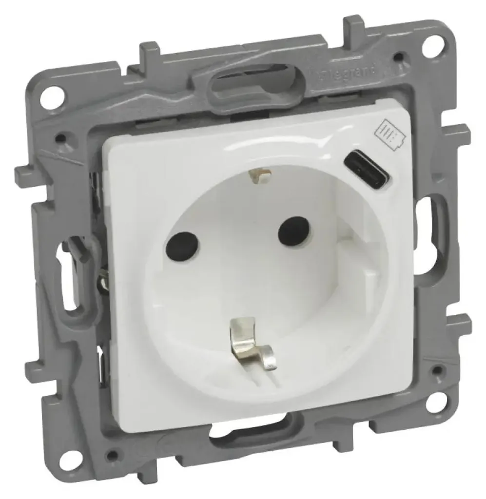 Prise de courant Shuko Niloe Legrand 2P+E Blanc pour Charge Smartphone