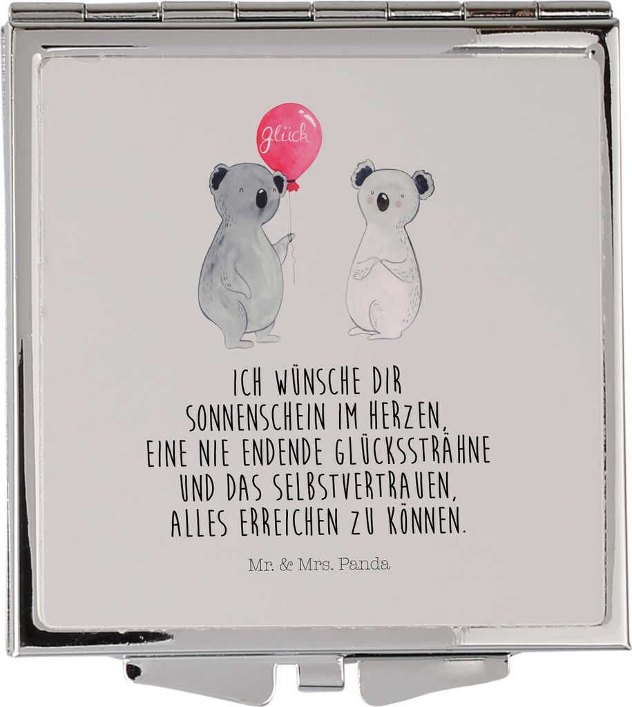 Mr. & Mrs. Panda Klappspiegel Koala Luftballon - Grau Pastell - Geschenk, Party, Kosmetikspiegel, Geburtstag, Handspiegel, Schminkspiegel klein, Ta...